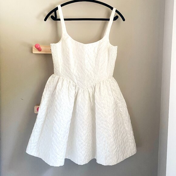 Revolve NWOT Amanda Uprichard White Satin Jacquard Mabel Fit + Flare Dress - Picture 2 of 11